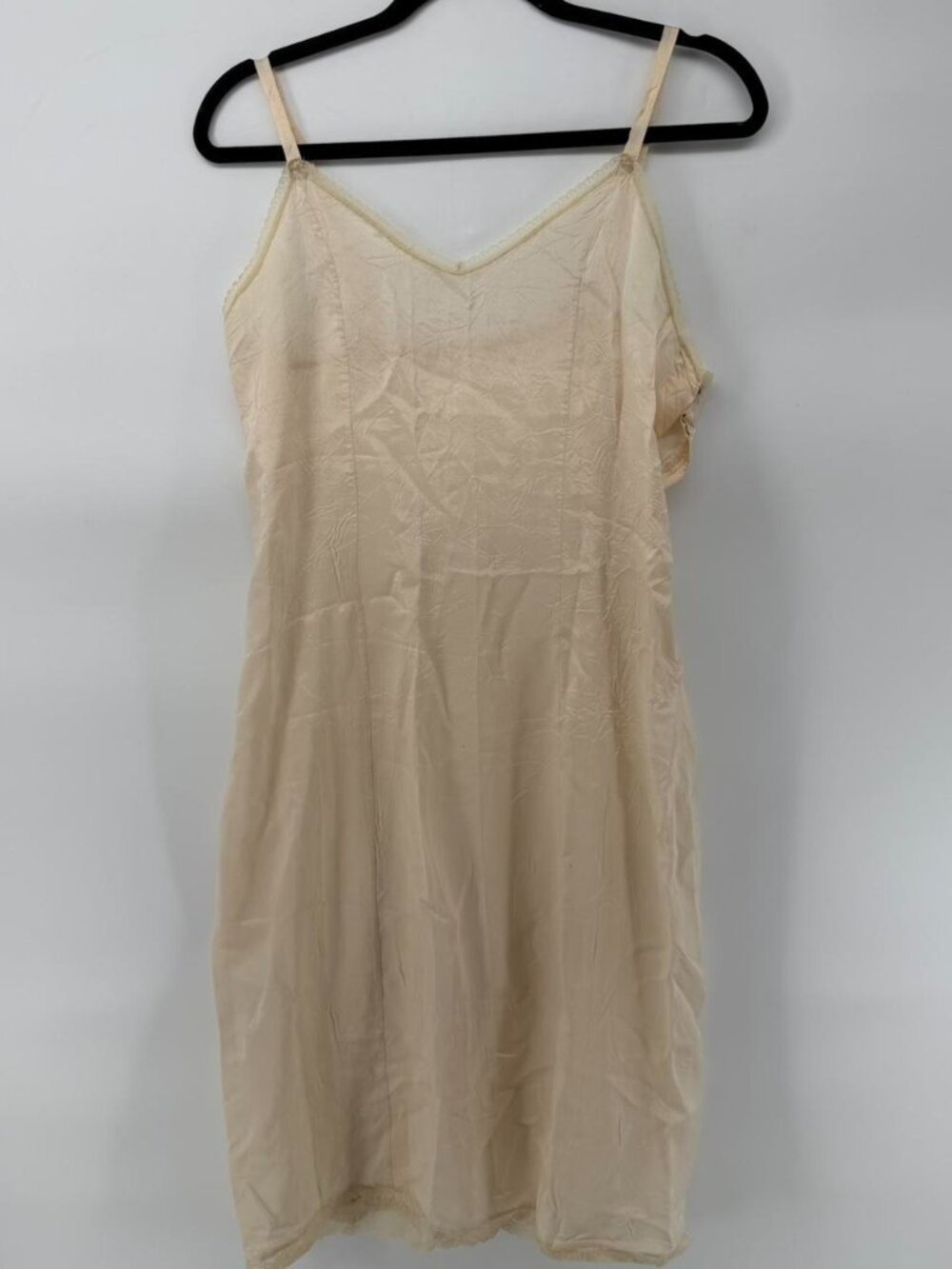 Vintage Ivory Acetate Slip Dress Side Snap Lingerie Lace Trim Coquette Sz 10